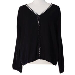Rodebjer Abstract Embroidered Button-Front Nefer V-Neck Blouse